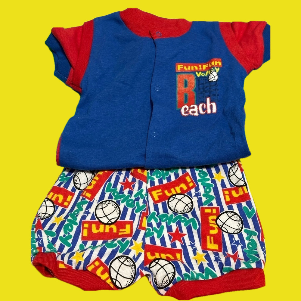 Cute beach volleyball shirt & short set by Cuties by Judy. Size 6-9 months. New!